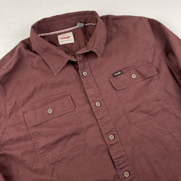 Wrangler Button Up Chambray Shirt Men’s 2XL Cotton Stretch Long Sleeve Maroon - Picture 1 of 10
